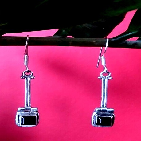 Bijoux Onyx argent - Boucles d'Oreilles indiennes Onyx