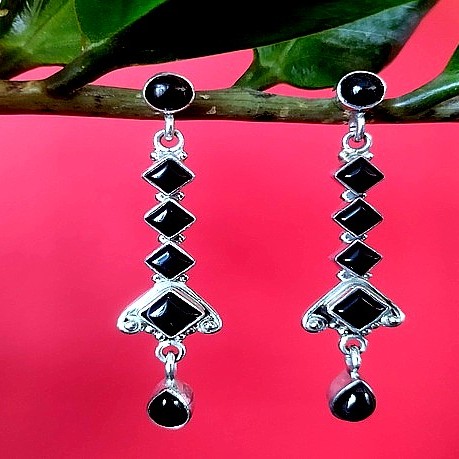 Bijoux Onyx argent - Boucles d'Oreilles indiennes Onyx