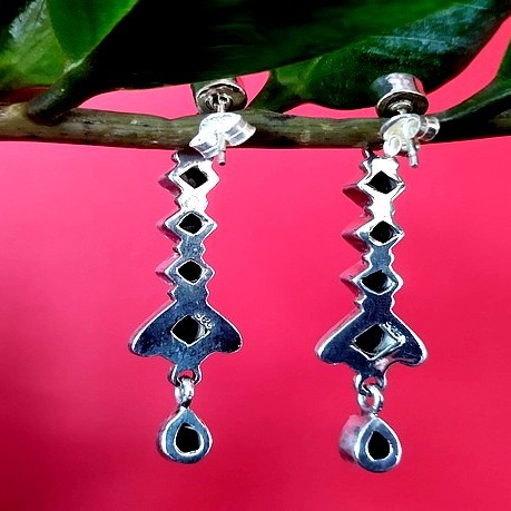 Bijoux Onyx argent - Boucles d'Oreilles indiennes Onyx