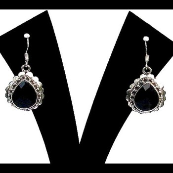 Bijoux Onyx argent - Boucles d'Oreilles indiennes Onyx