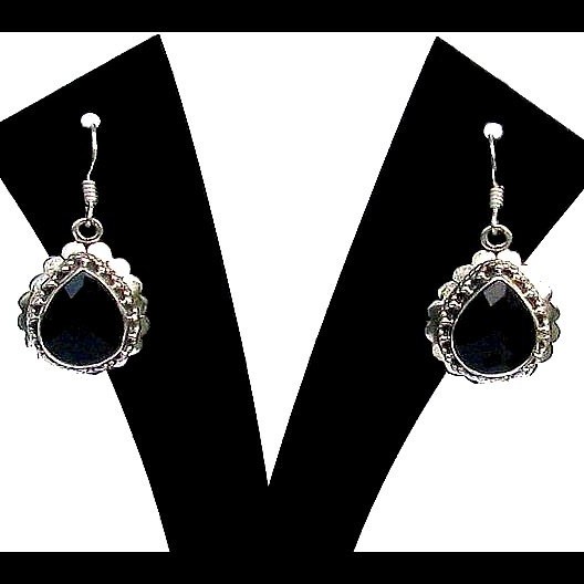 Bijoux Onyx argent - Boucles d'Oreilles indiennes Onyx