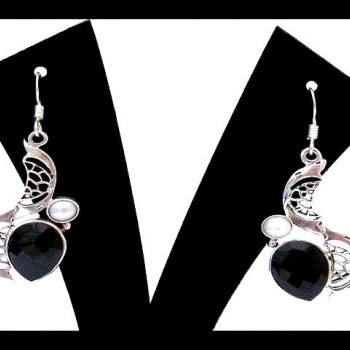 Bijoux Onyx argent - Boucles d'Oreilles indiennes Onyx