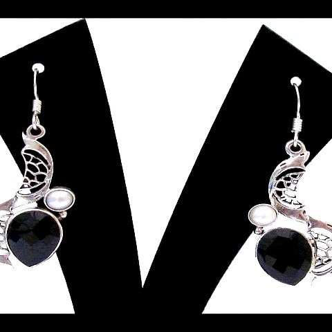 Bijoux Onyx argent - Boucles d'Oreilles indiennes Onyx