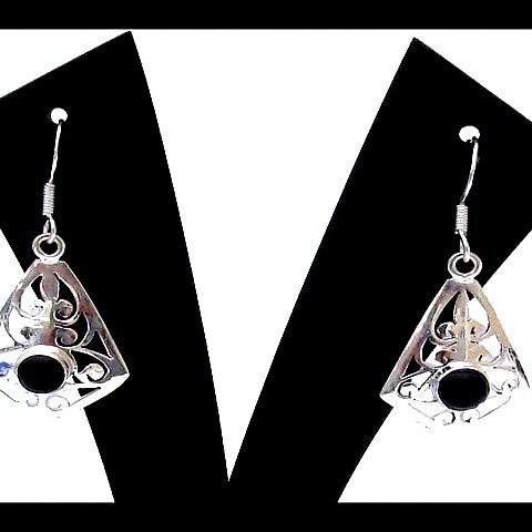 Bijoux Onyx argent - Boucles d'Oreilles indiennes Onyx