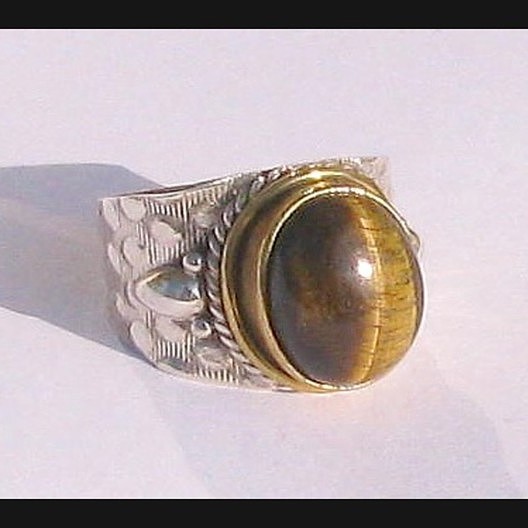 Bague indienne Oeil de Tigre - Bijoux indiens argent