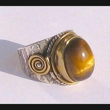 Bague indienne Oeil de Tigre - Bijoux indiens argent