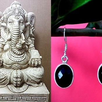 Bijoux Onyx argent - Boucles d'Oreilles indiennes Onyx