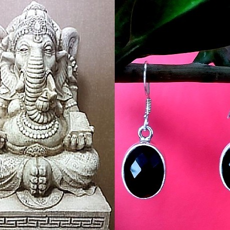 Bijoux Onyx argent - Boucles d'Oreilles indiennes Onyx