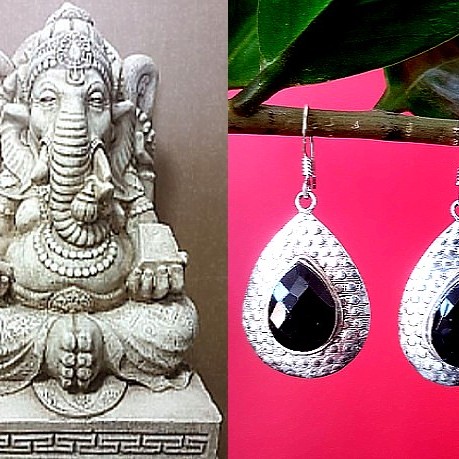 Bijoux Onyx argent - Boucles d'Oreilles indiennes Onyx