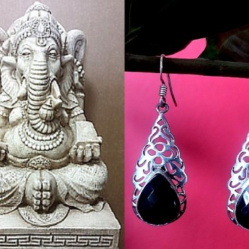 Bijoux Onyx argent - Boucles d'Oreilles indiennes Onyx