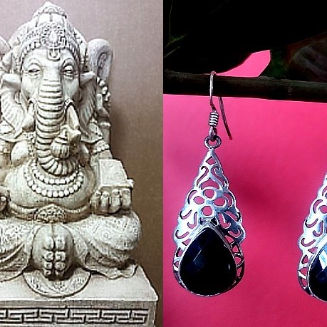 Bijoux Onyx argent - Boucles d'Oreilles indiennes Onyx