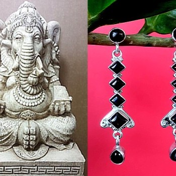 Bijoux Onyx argent - Boucles d'Oreilles indiennes Onyx