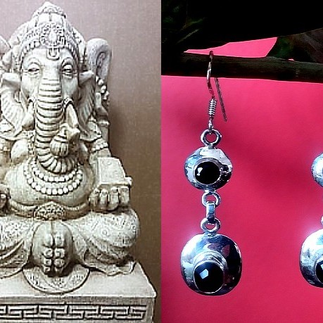 Bijoux Onyx argent - Boucles d'Oreilles indiennes Onyx