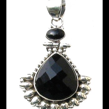 Pendentif indien artisanal argent et onyx naturelle
