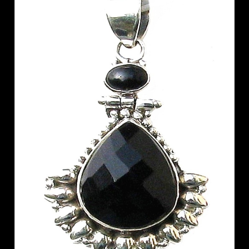 Pendentif indien artisanal argent et onyx naturelle