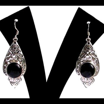 Bijoux Onyx argent - Boucles d'Oreilles indiennes Onyx