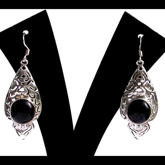 Bijoux Onyx argent - Boucles d'Oreilles indiennes Onyx
