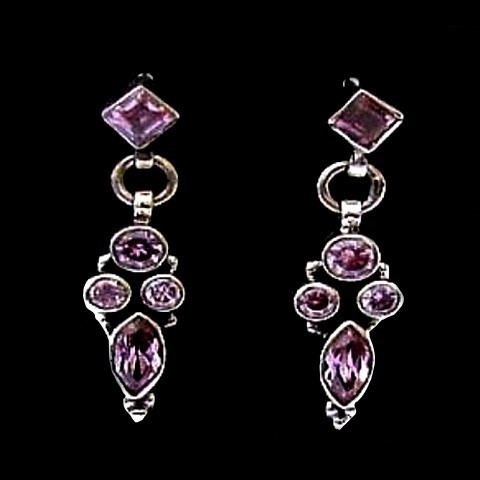 Quartz rose - Boucles d'Oreilles argent - Bijoux Inde