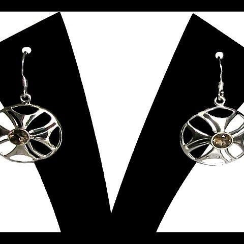 Bijoux inde - Boucles d'Oreilles indiennes argent Quartz Fumé