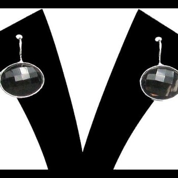 Bijoux inde - Boucles d'Oreilles indiennes argent Quartz Fumé