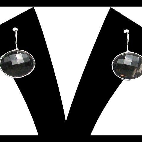 Bijoux inde - Boucles d'Oreilles indiennes argent Quartz Fumé