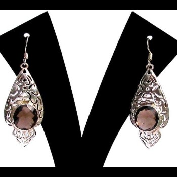 Bijoux Quartz Fumé - Boucles d'Oreilles indiennes - Bijoux Inde