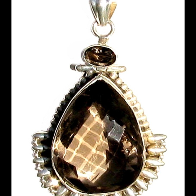 Bijoux Quartz Fumé - Pendentif indien - Bijoux indiens