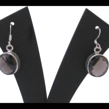 Boucles d'Oreilles indiennes argent et quartz fumé – Pierres ovales