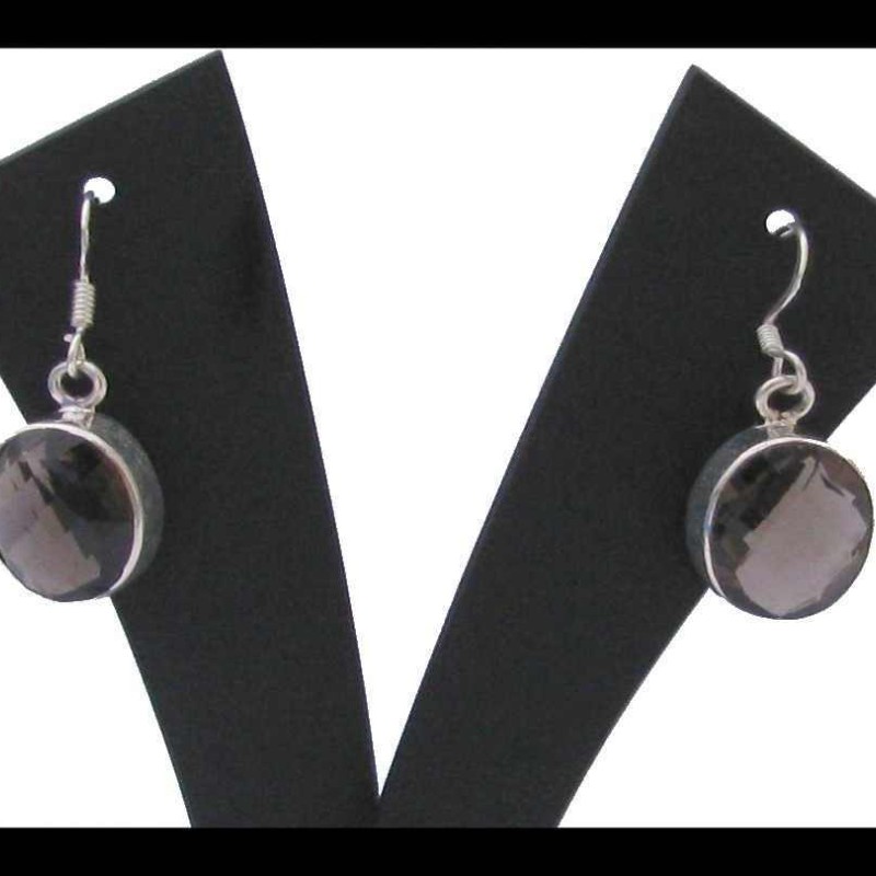 Boucles d'Oreilles indiennes argent et quartz fumé – Pierres ovales