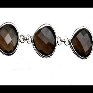 Bracelet indien argent Quartz Fumé - Bijoux indiens