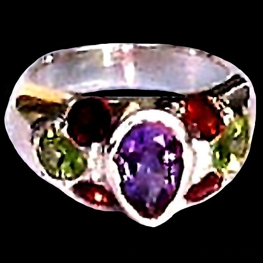 Bijoux indiens - Bague indienne Améthyste, Grenat et Péridot