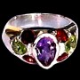 Bijoux indiens - Bague indienne Améthyste, Grenat et Péridot