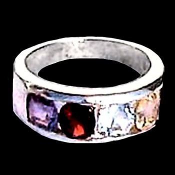 Bijoux indiens - Bague Améthyste, Grenat, Topaze et citrine