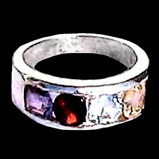 Bijoux indiens - Bague Améthyste, Grenat, Topaze et citrine