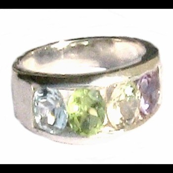 Bijoux indiens - Bague Améthyste, Péridot, Topaze et Citrine