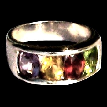 Bijoux indiens - Bague Péridot, Grenat, Améthyste et Citrine