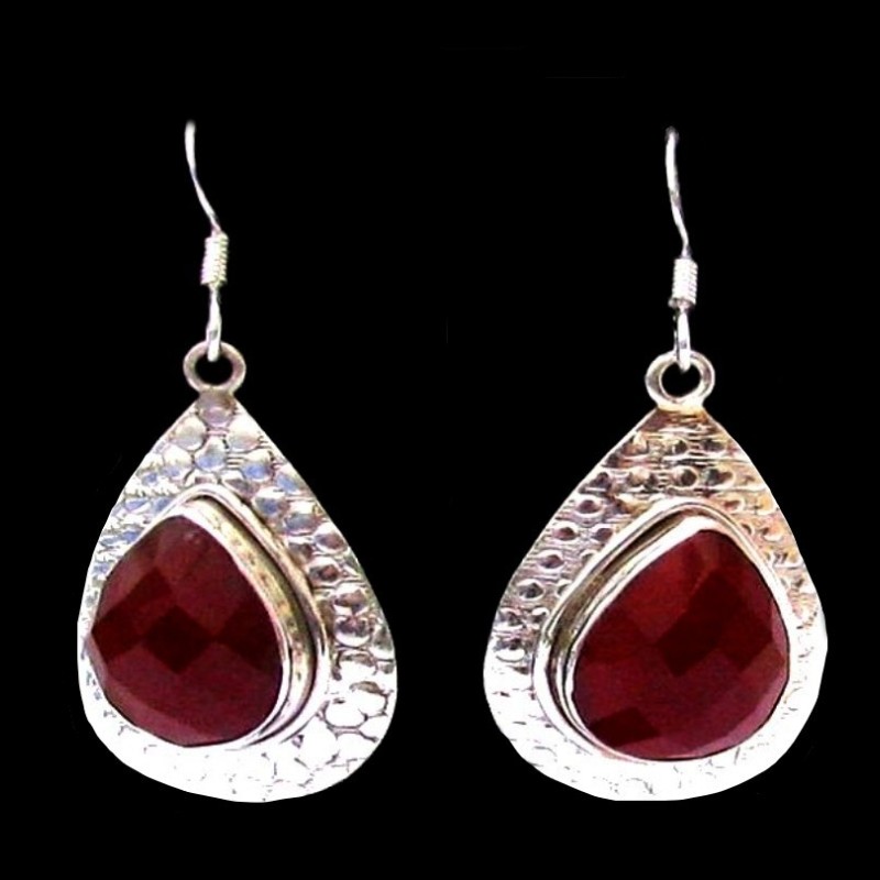 Bijoux indiens - Boucles d'Oreilles indiennes calcédoine rouge