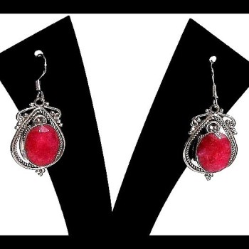 Boucles d’oreilles indiennes argent et rubis - Bijoux de création