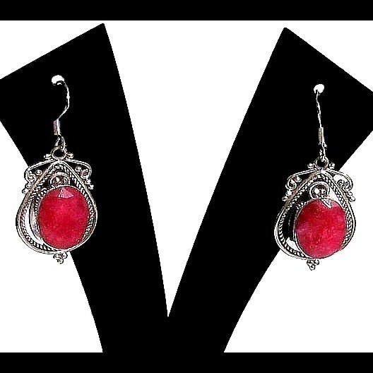 Boucles d’oreilles indiennes argent et rubis - Bijoux de création