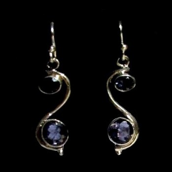 Bijoux inde - Boucles d'oreilles indiennes argent et saphir d'eau