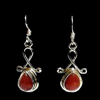 Bijoux indiens argent - Boucles d'Oreilles indiennes Cornaline