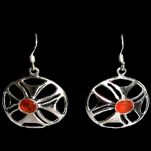 Bijoux indiens argent - Boucles d'Oreilles indiennes Cornaline