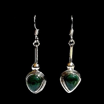 Bijoux indiens argent - Boucles d'Oreilles indiennes Malachite