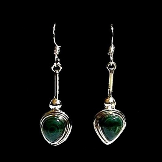 Bijoux indiens argent - Boucles d'Oreilles indiennes Malachite