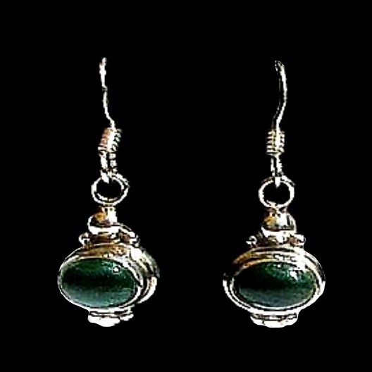 Bijoux indiens argent - Boucles d'Oreilles indiennes Malachite