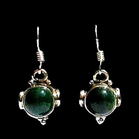 Bijoux indiens argent - Boucles d'Oreilles indiennes Malachite