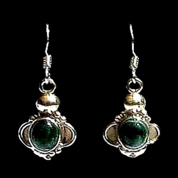 Bijoux indiens argent - Boucles d'Oreilles indiennes Malachite