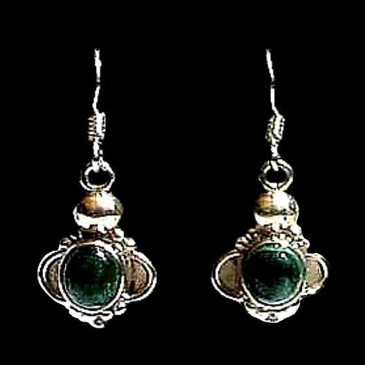 Bijoux indiens argent - Boucles d'Oreilles indiennes Malachite