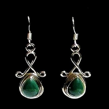 Bijoux indiens argent - Boucles d'Oreilles indiennes Malachite