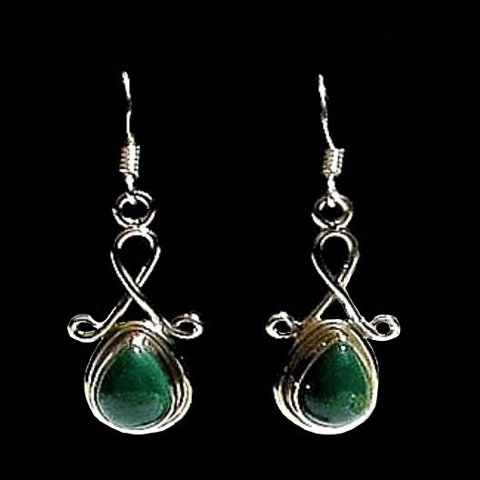 Bijoux indiens argent - Boucles d'Oreilles indiennes Malachite